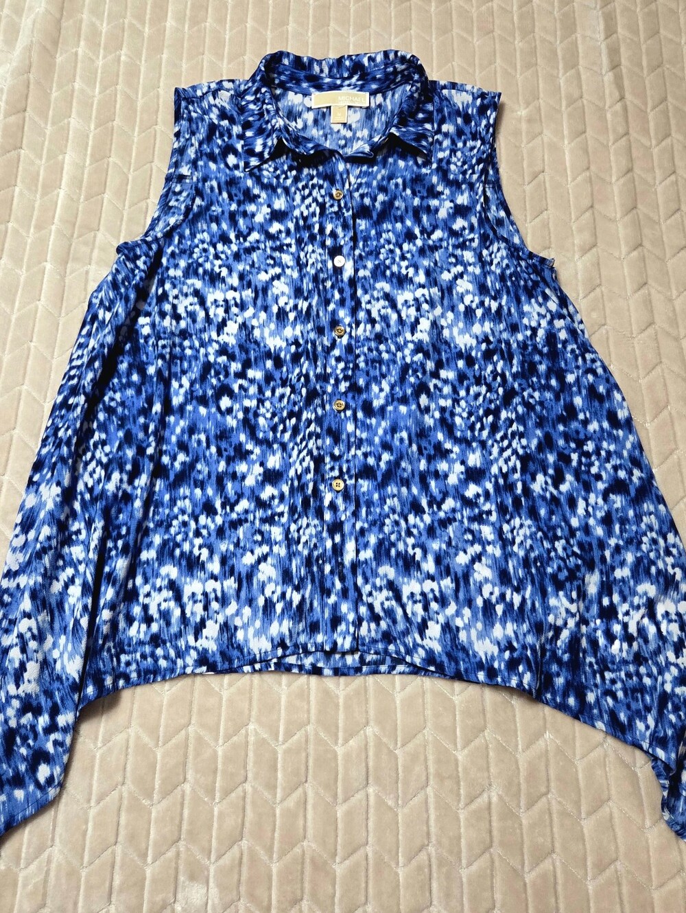 Michael Kors Blue & White Sleeveless Button-Front Tunic